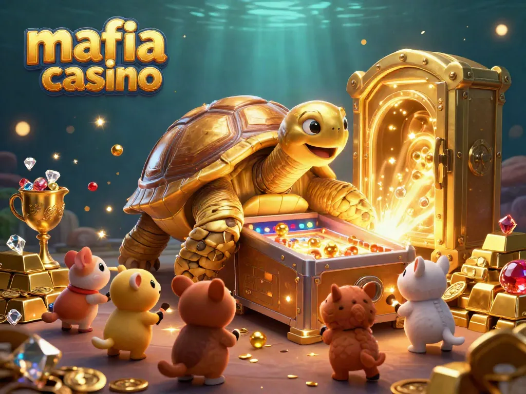 Mafia casino illustration showcasing vibrant cartoonish characters playing at a glorious casino.